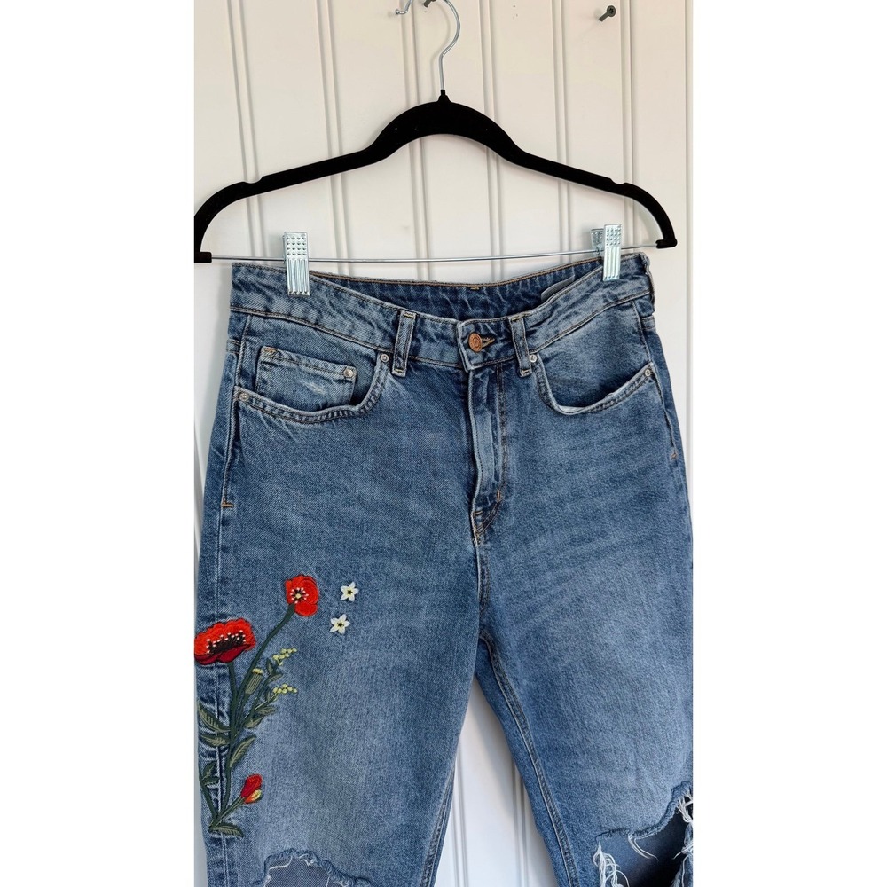 Embroidered floral jeans denim pants flare H&M cottagecore hippy boho botanical
